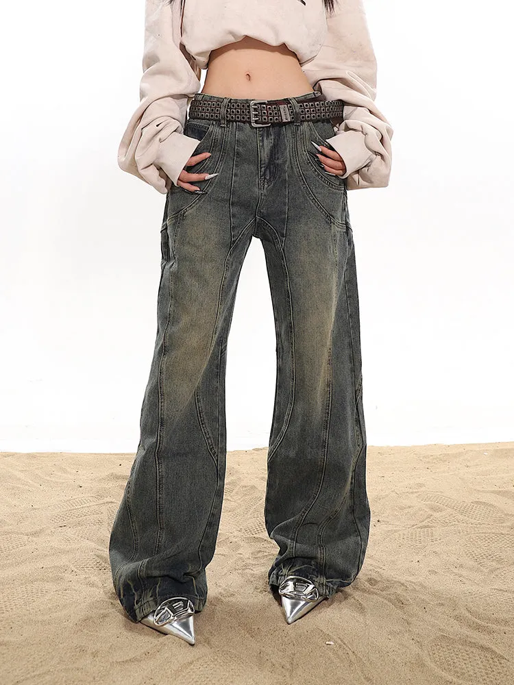 【23s December.】Washed Faded Wavy Sallow Jeans