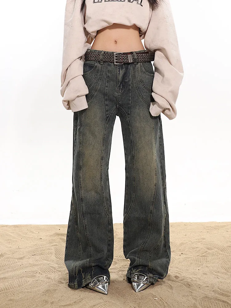 【23s December.】Washed Faded Wavy Sallow Jeans