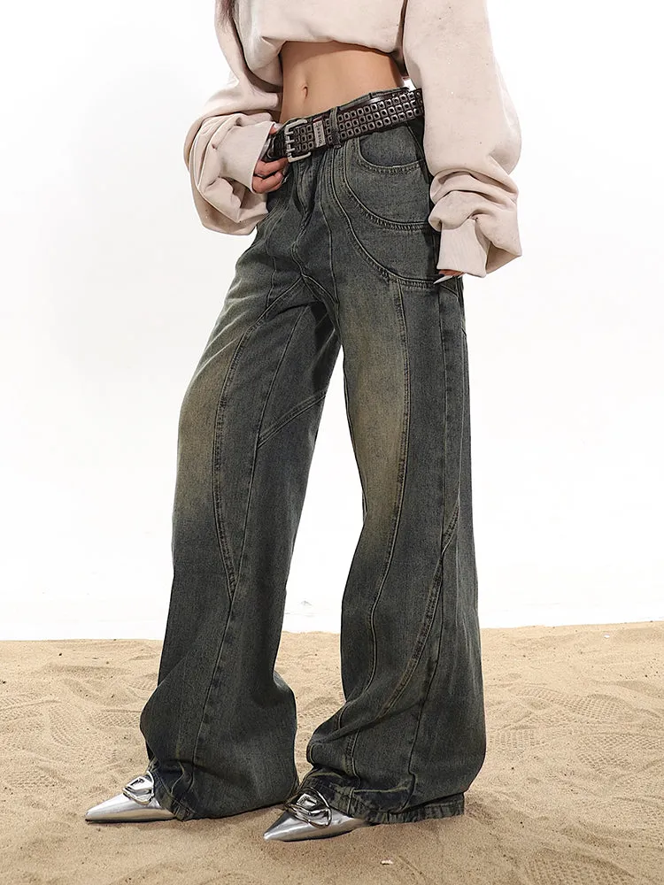 【23s December.】Washed Faded Wavy Sallow Jeans