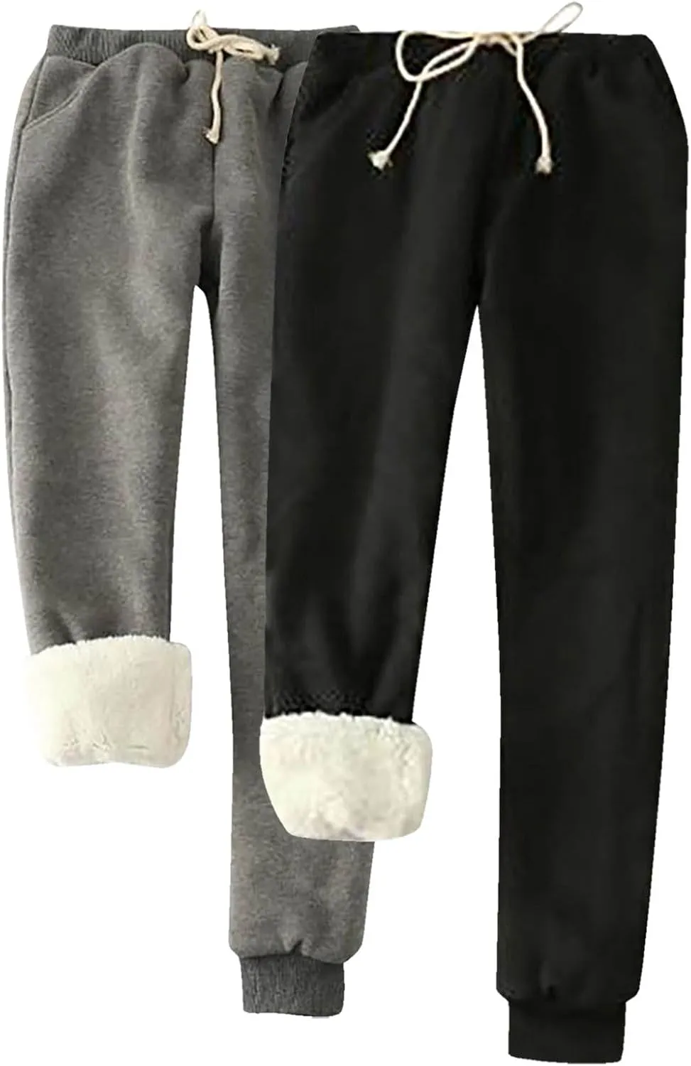 2pc Womens Warm Sherpa Lined Athletic Sweatpants High Waisted Jogger Pants Fleece Winter Thicken Outdoor Long Pants