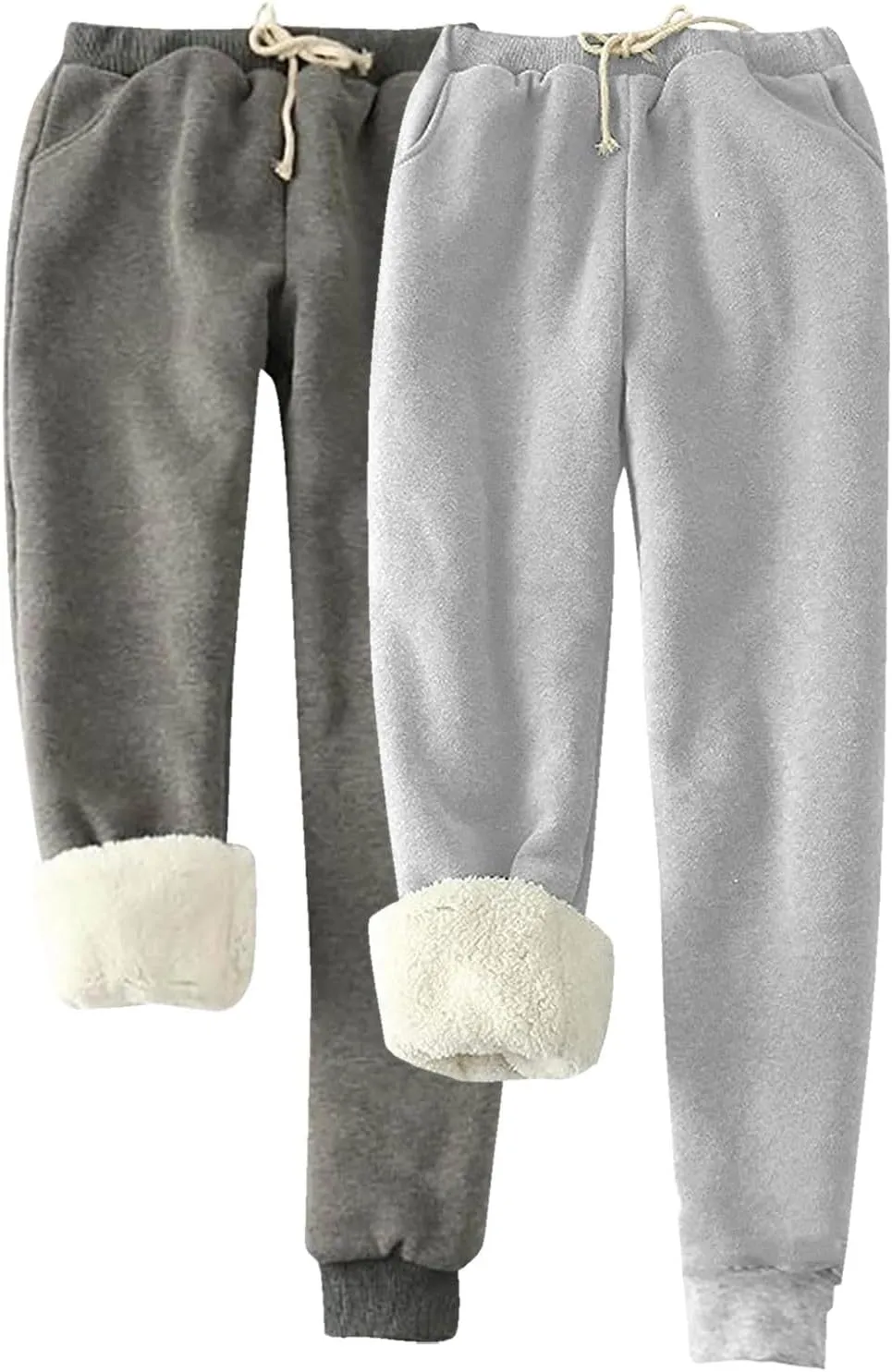 2pc Womens Warm Sherpa Lined Athletic Sweatpants High Waisted Jogger Pants Fleece Winter Thicken Outdoor Long Pants
