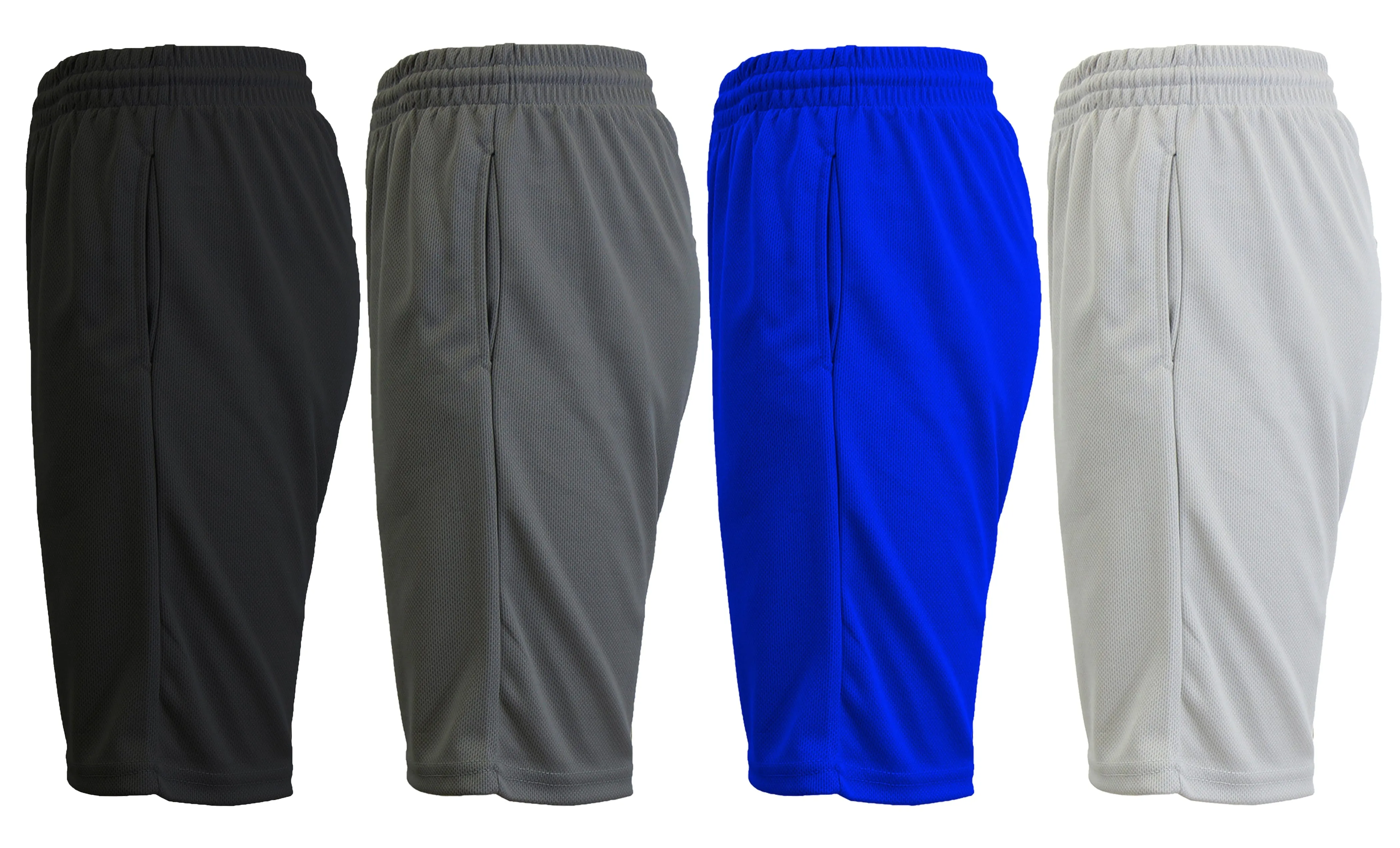 [4-PACK] Men's Solid Active Mesh Moisture Wicking Shorts