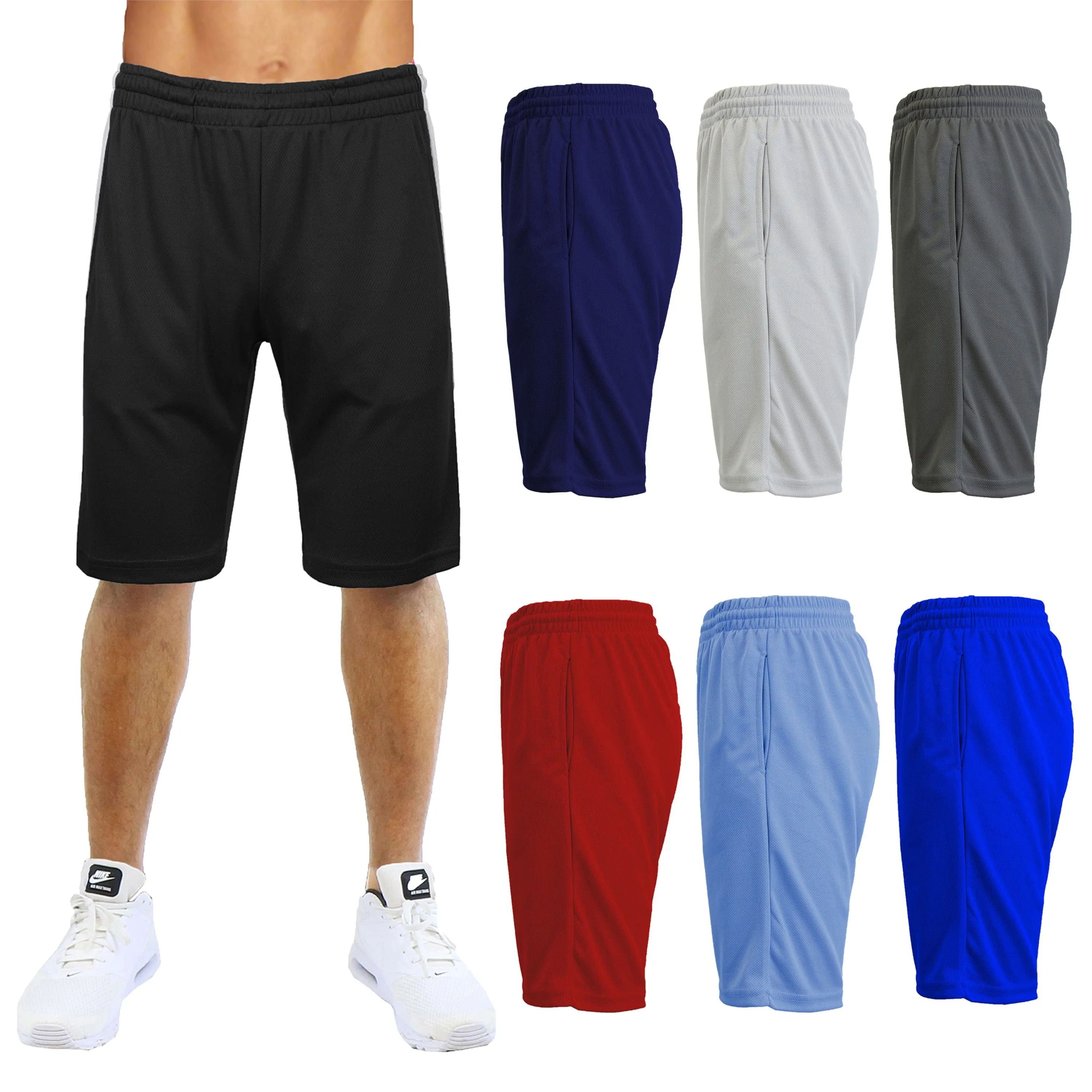 [4-PACK] Men's Solid Active Mesh Moisture Wicking Shorts