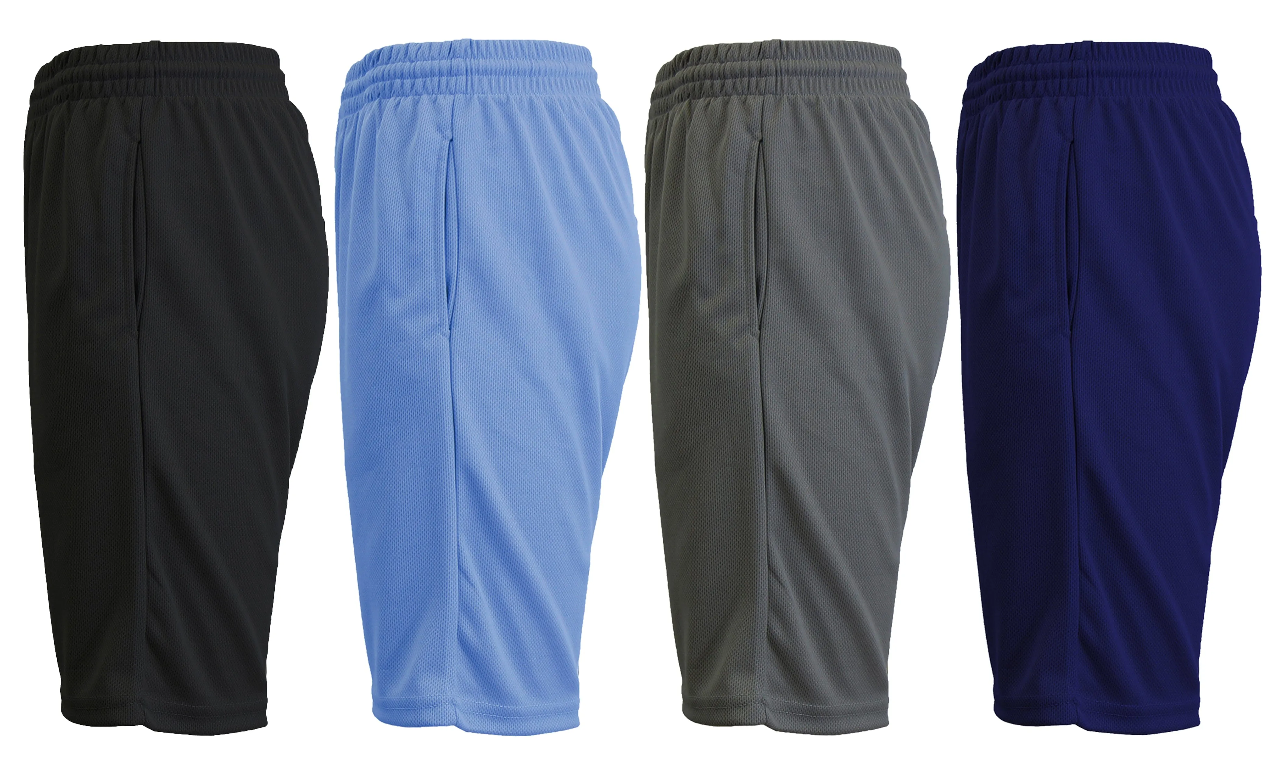 [4-PACK] Men's Solid Active Mesh Moisture Wicking Shorts