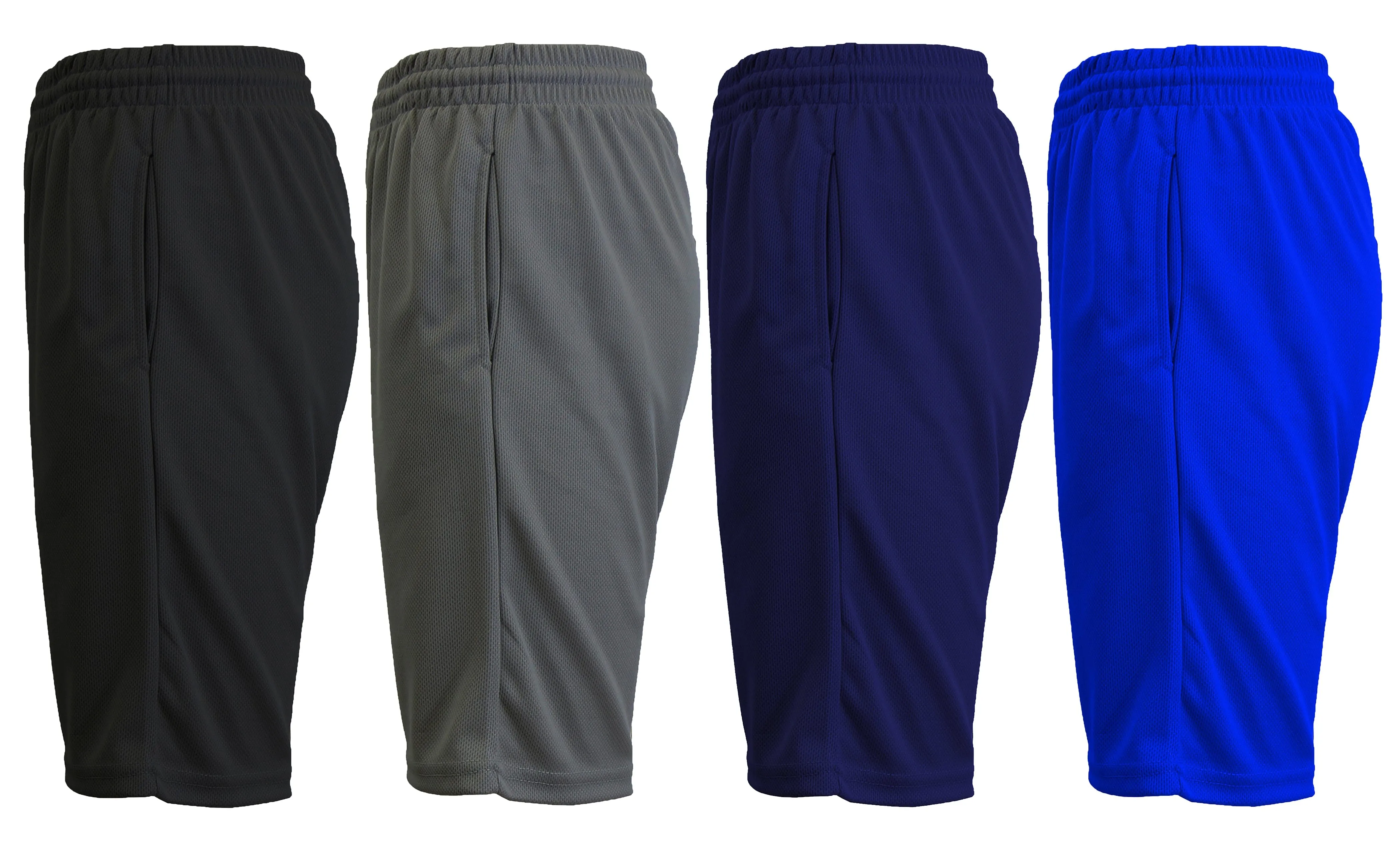 [4-PACK] Men's Solid Active Mesh Moisture Wicking Shorts