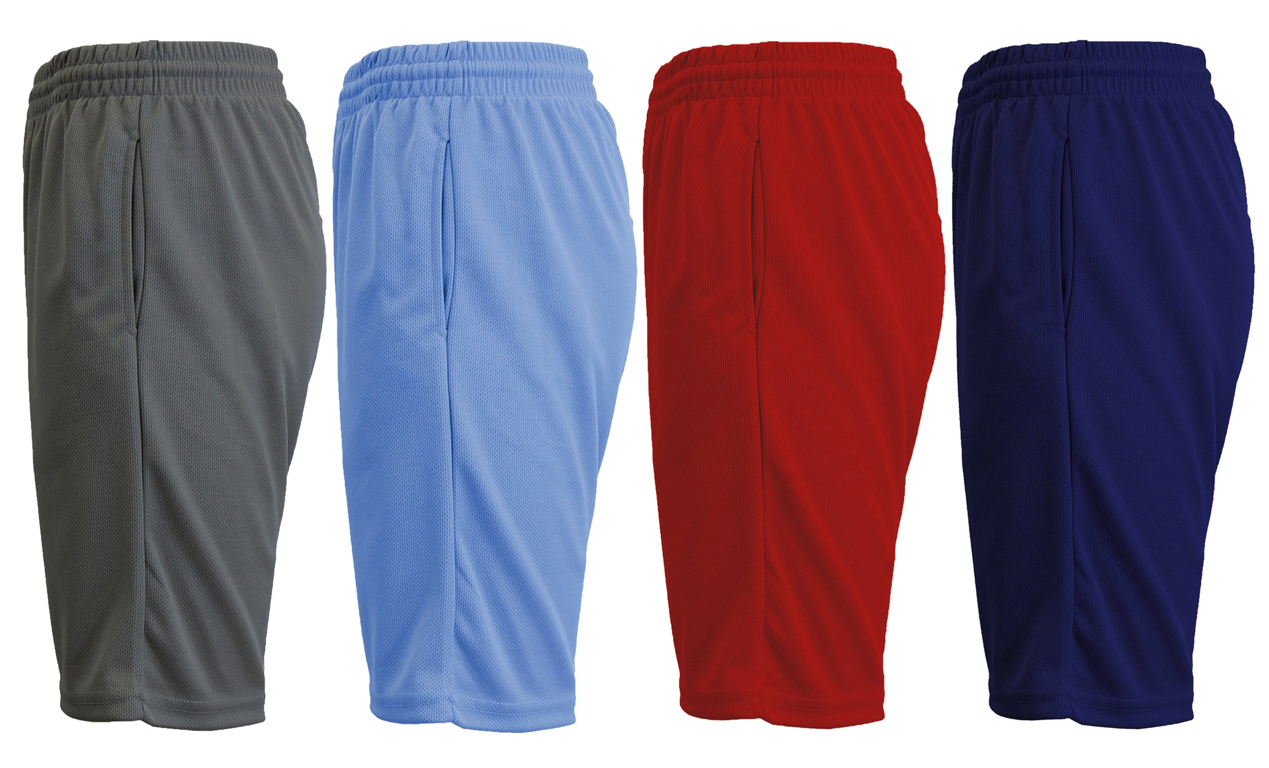 [4-PACK] Men's Solid Active Mesh Moisture Wicking Shorts