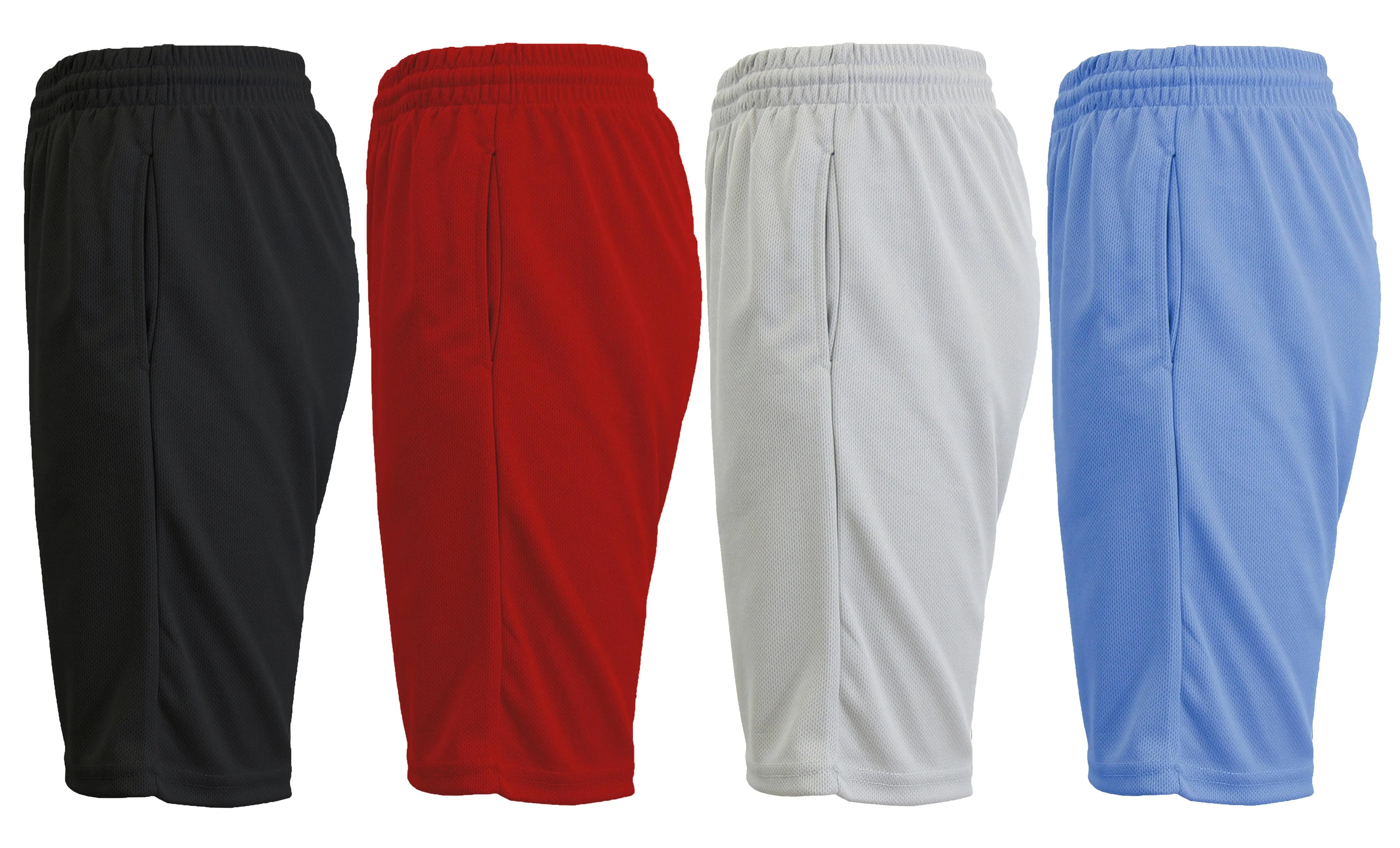 [4-PACK] Men's Solid Active Mesh Moisture Wicking Shorts