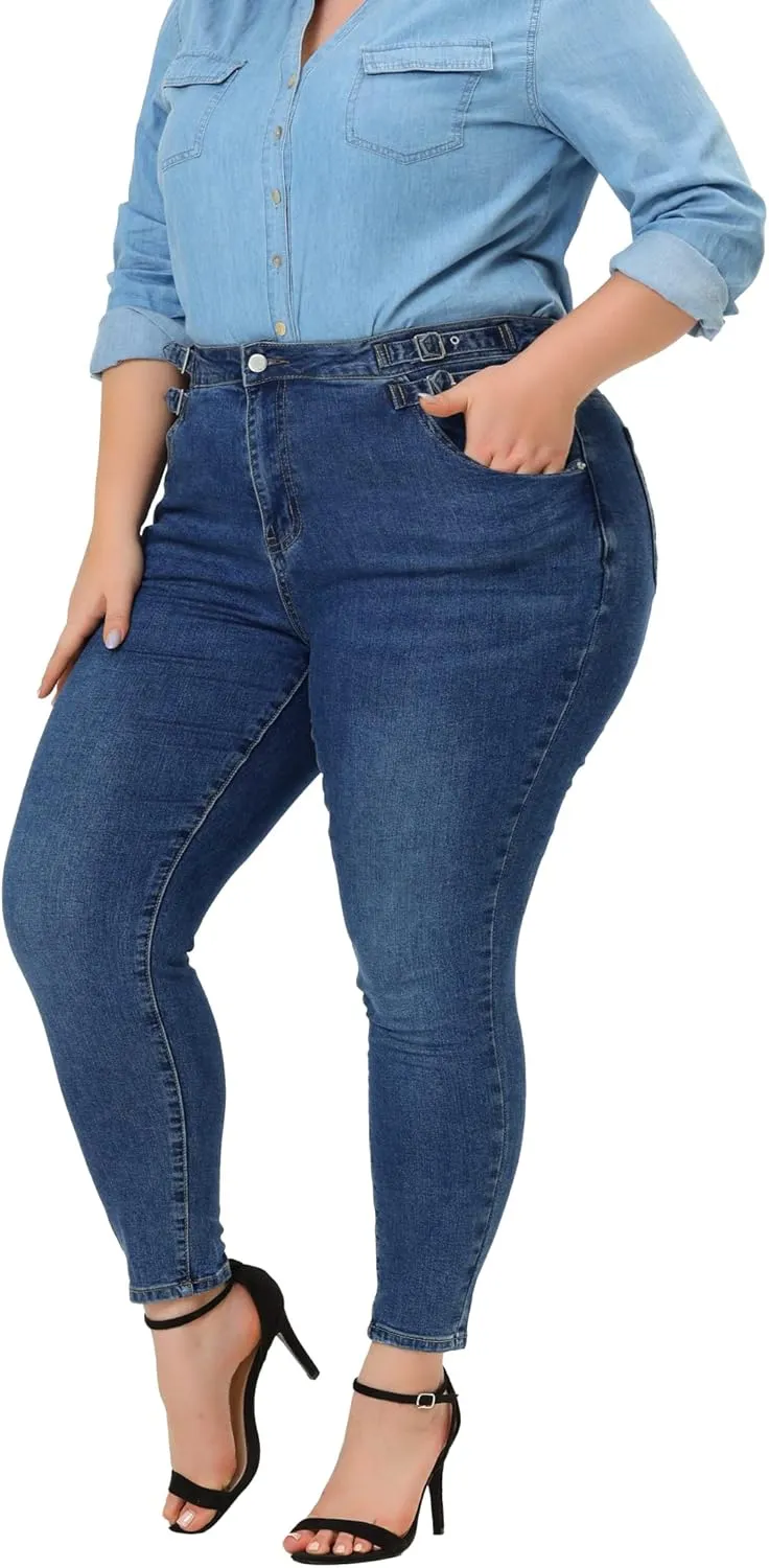 Agnes Orinda Plus Size Jeans for Women 2023 Mid Rise Stretch Washed Skinny Jeans, Casual Denim Jean Jeggings