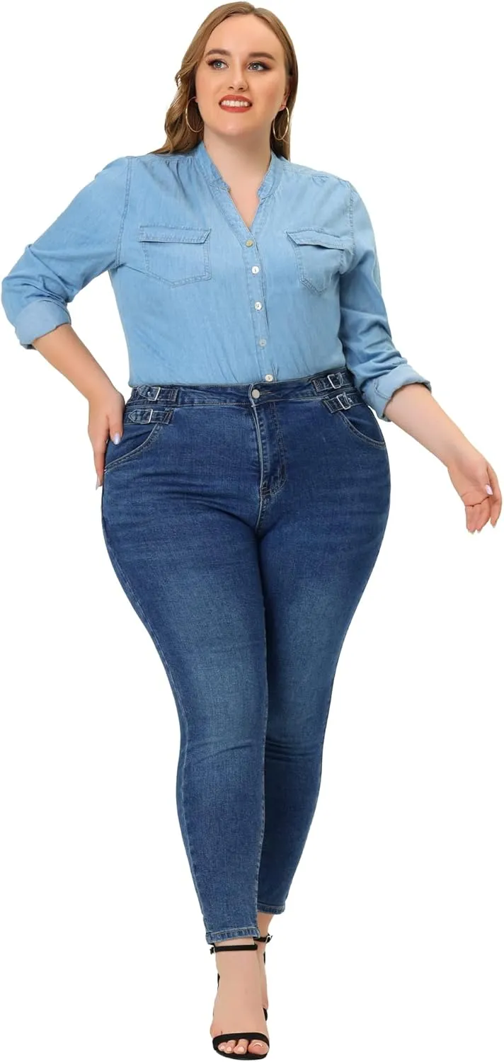 Agnes Orinda Plus Size Jeans for Women 2023 Mid Rise Stretch Washed Skinny Jeans, Casual Denim Jean Jeggings