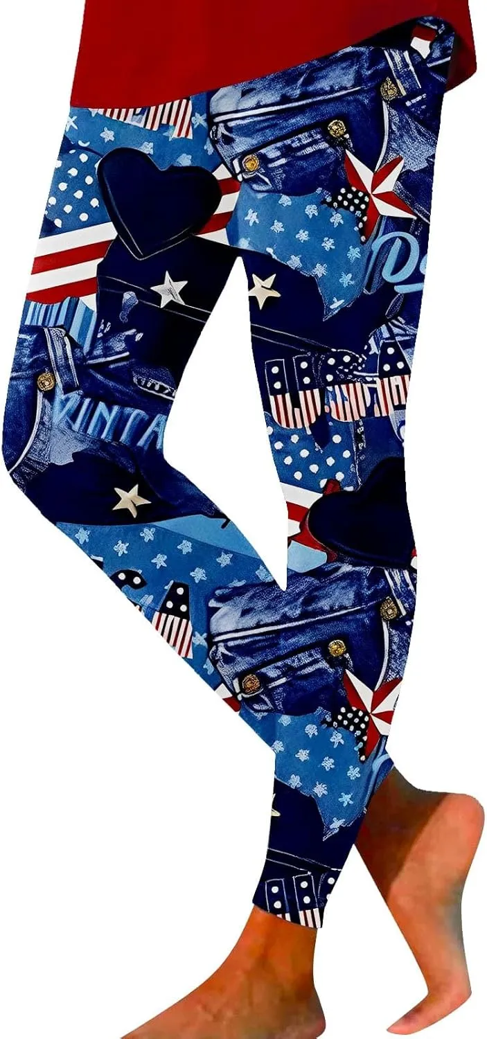 aihihe Women's USA Flag Print Leggings 4th of July Independent Day Yoga Pants Gym Workout Quick Dry Compression Tights