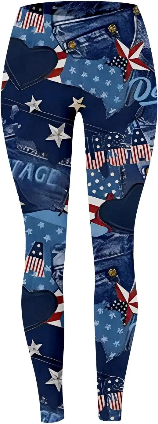 aihihe Women's USA Flag Print Leggings 4th of July Independent Day Yoga Pants Gym Workout Quick Dry Compression Tights