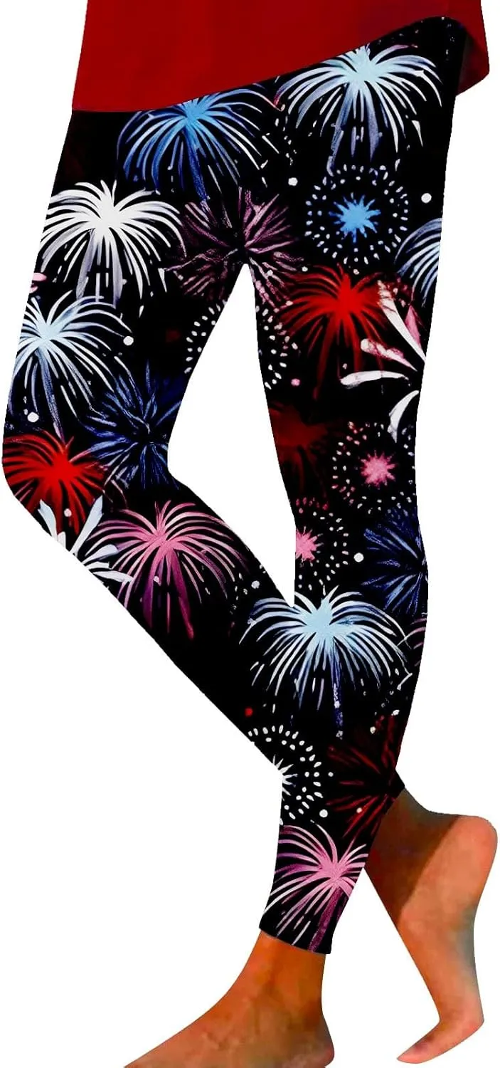 aihihe Women's USA Flag Print Leggings 4th of July Independent Day Yoga Pants Gym Workout Quick Dry Compression Tights