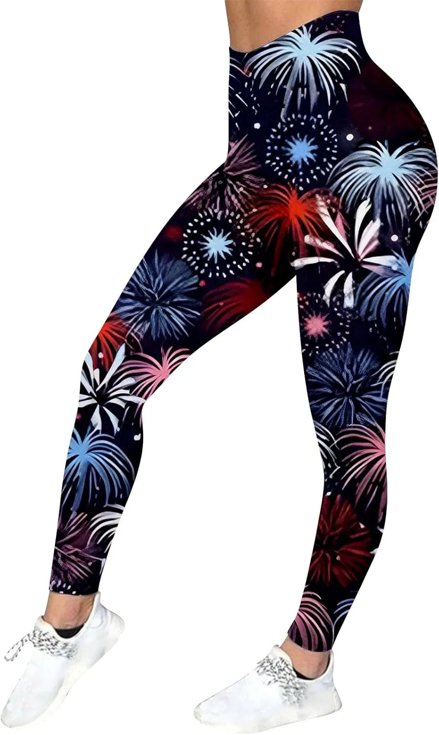 aihihe Women's USA Flag Print Leggings 4th of July Independent Day Yoga Pants Gym Workout Quick Dry Compression Tights