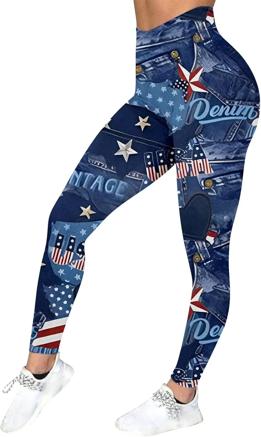 aihihe Women's USA Flag Print Leggings 4th of July Independent Day Yoga Pants Gym Workout Quick Dry Compression Tights