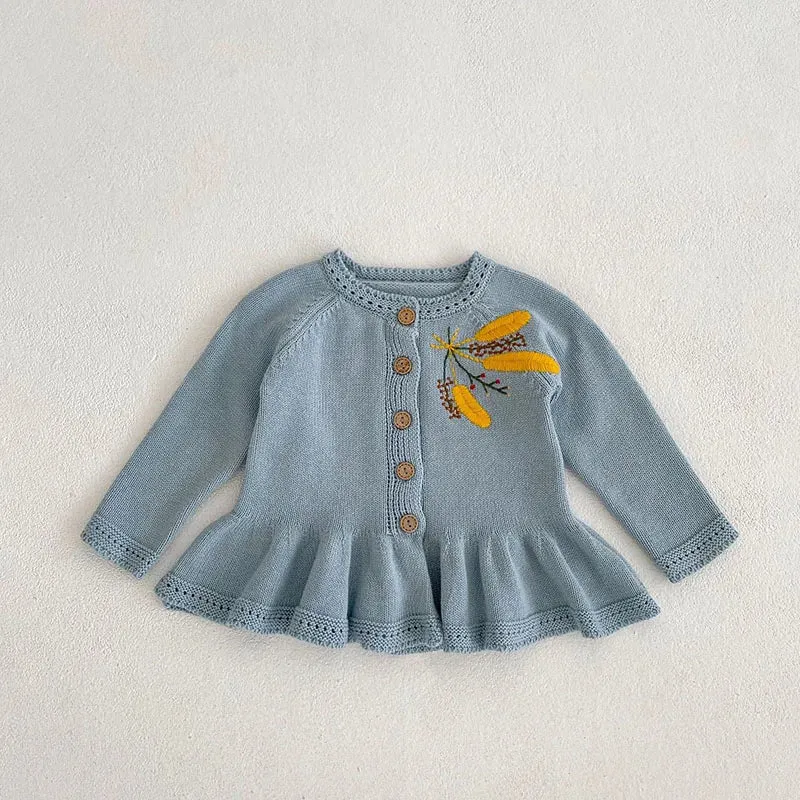 Baby Girls Long Sleeves Floral Embroidery Knitted Cardigans