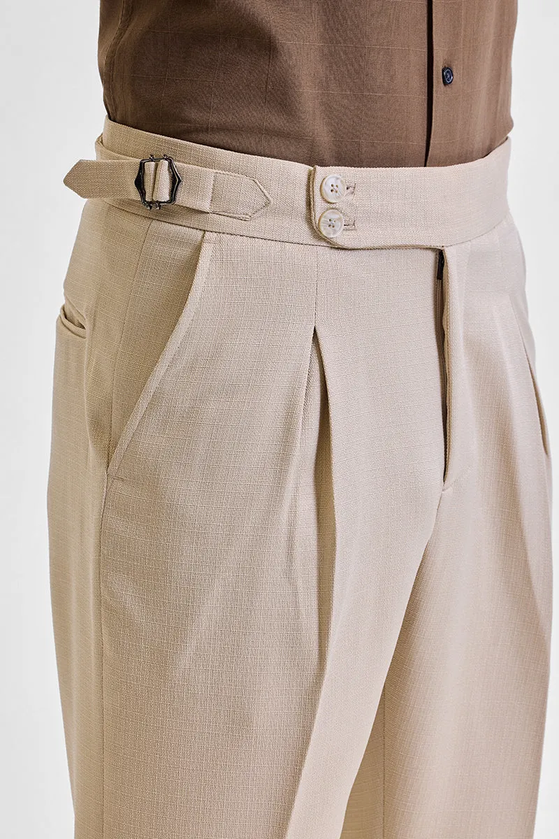 Beige Slim Fit Stretch Trousers