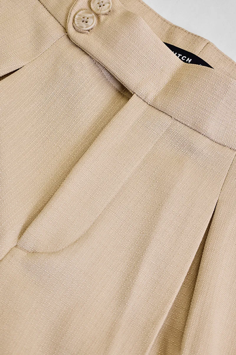 Beige Slim Fit Stretch Trousers