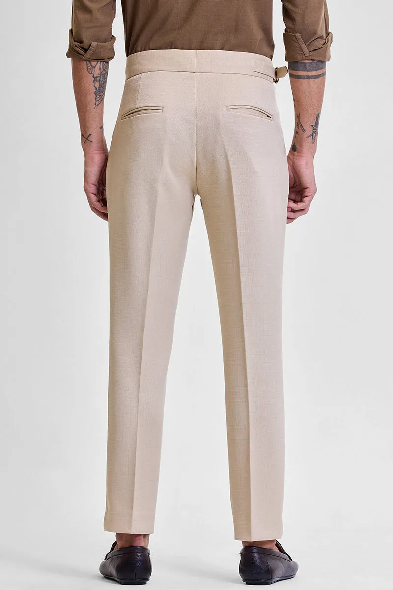 Beige Slim Fit Stretch Trousers