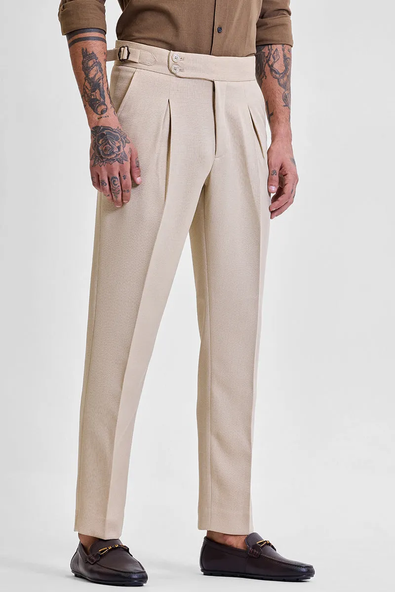 Beige Slim Fit Stretch Trousers