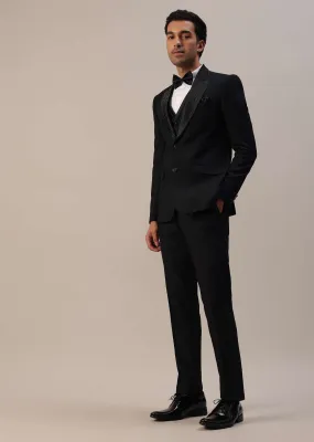 Black Crystal Studded Tuxedo Set In Terry Rayon