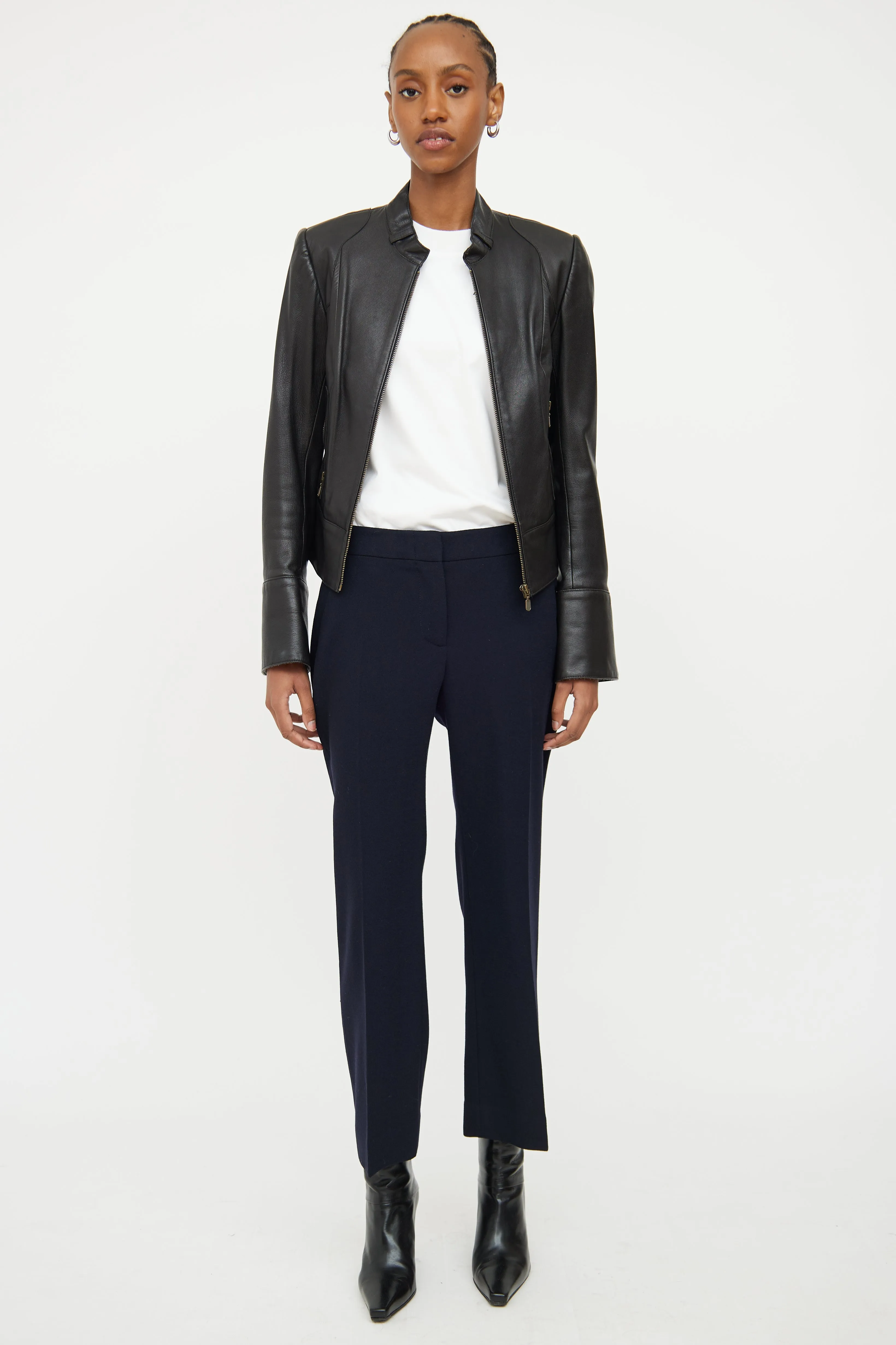 Black Leather Snap Cuff Jacket