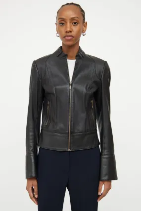 Black Leather Snap Cuff Jacket