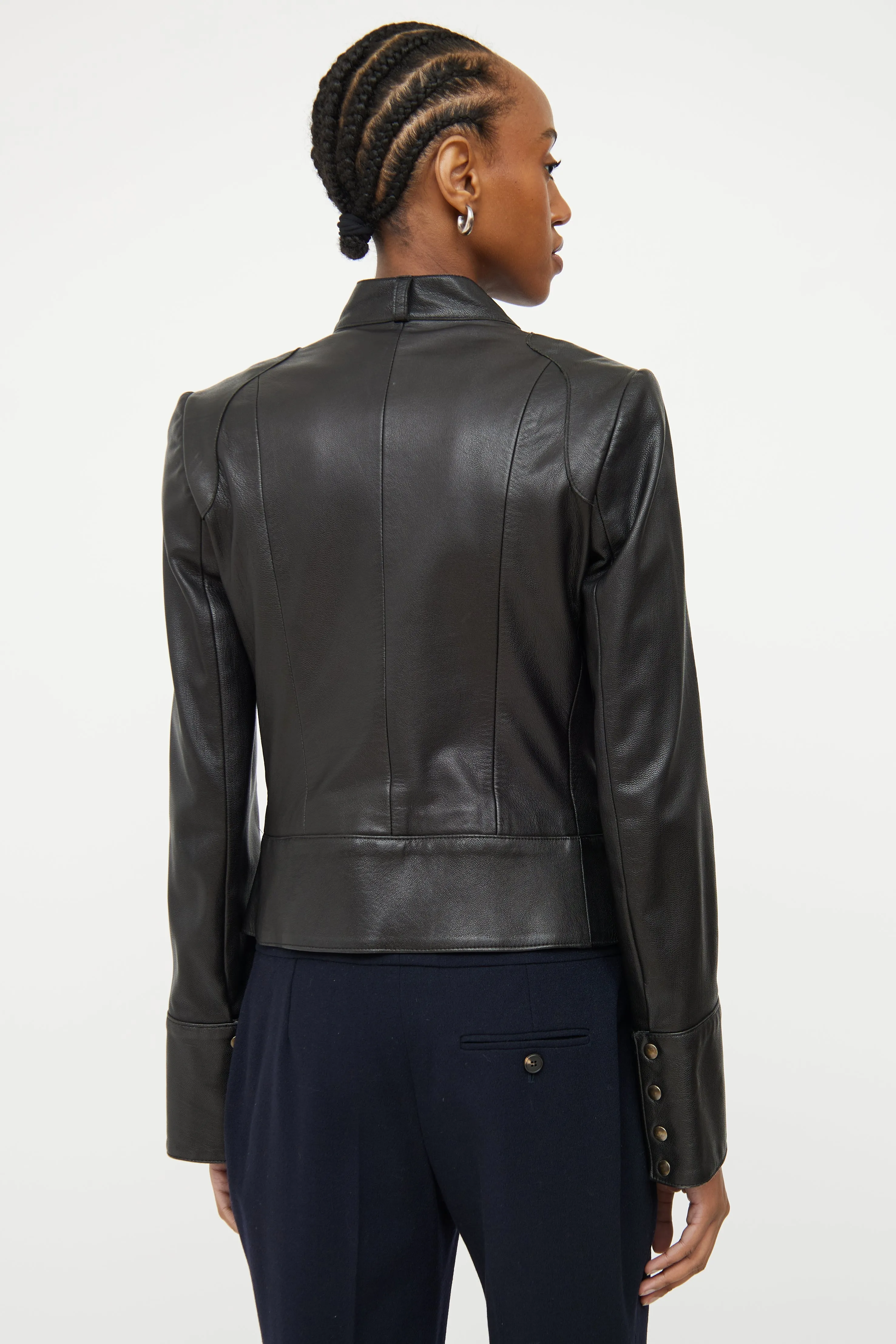 Black Leather Snap Cuff Jacket