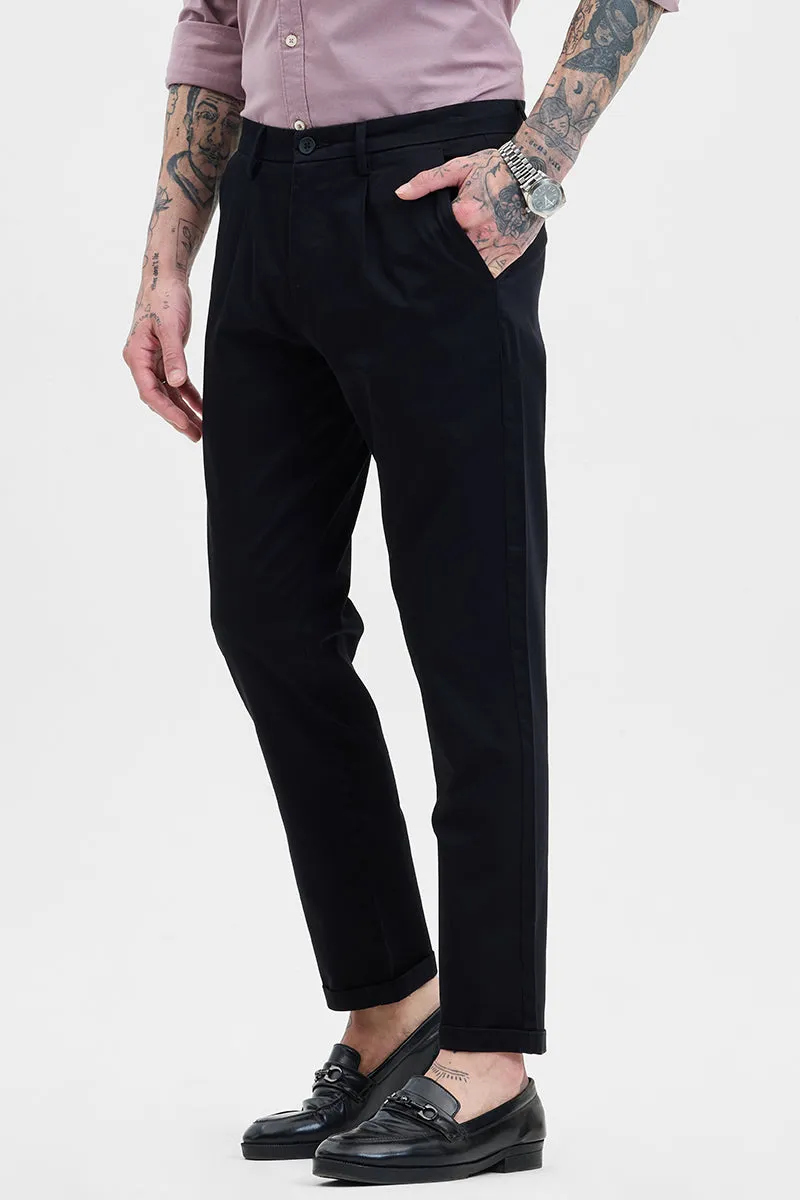 Black Slim Fit Pleated Trousers
