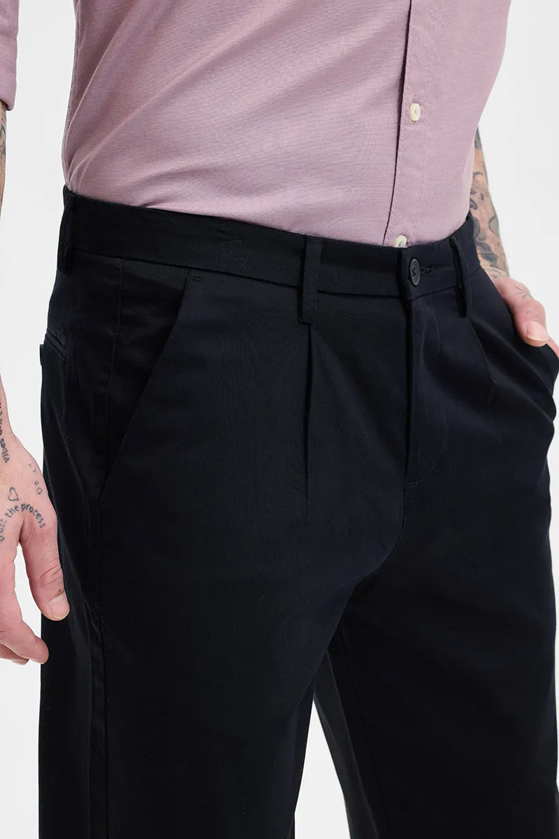 Black Slim Fit Pleated Trousers