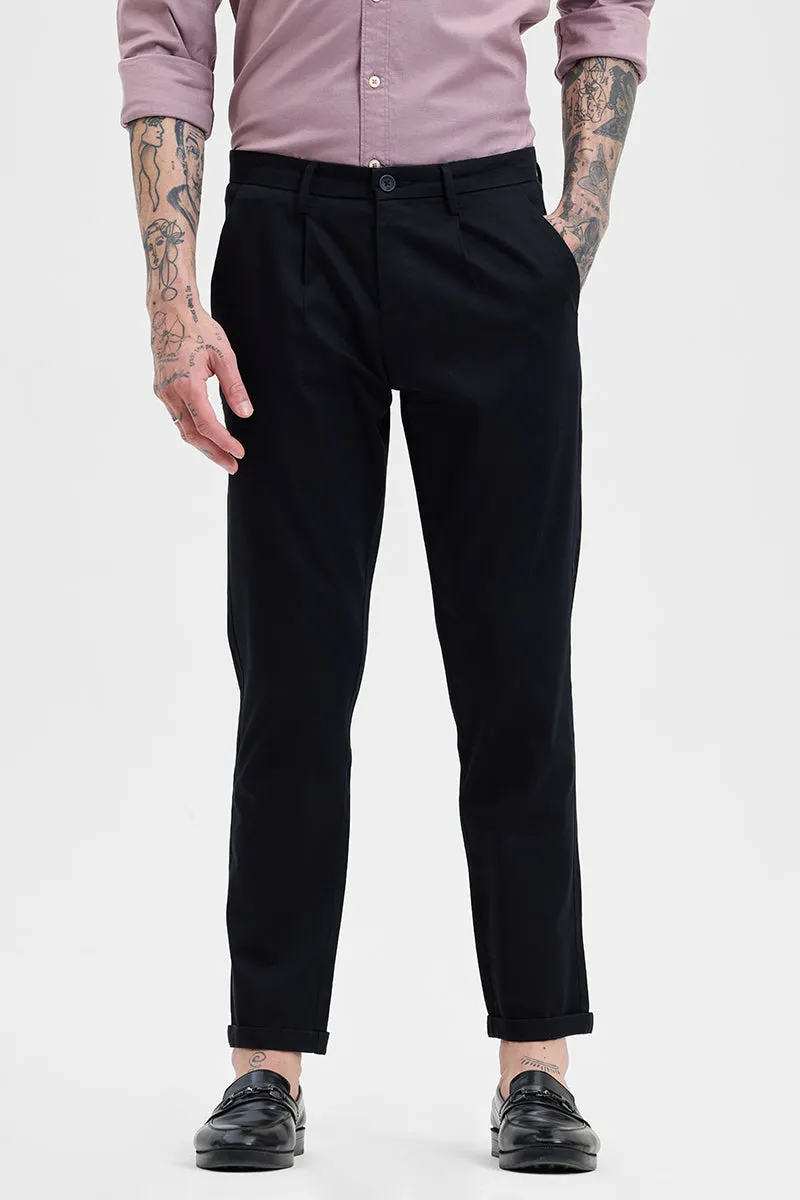 Black Slim Fit Pleated Trousers