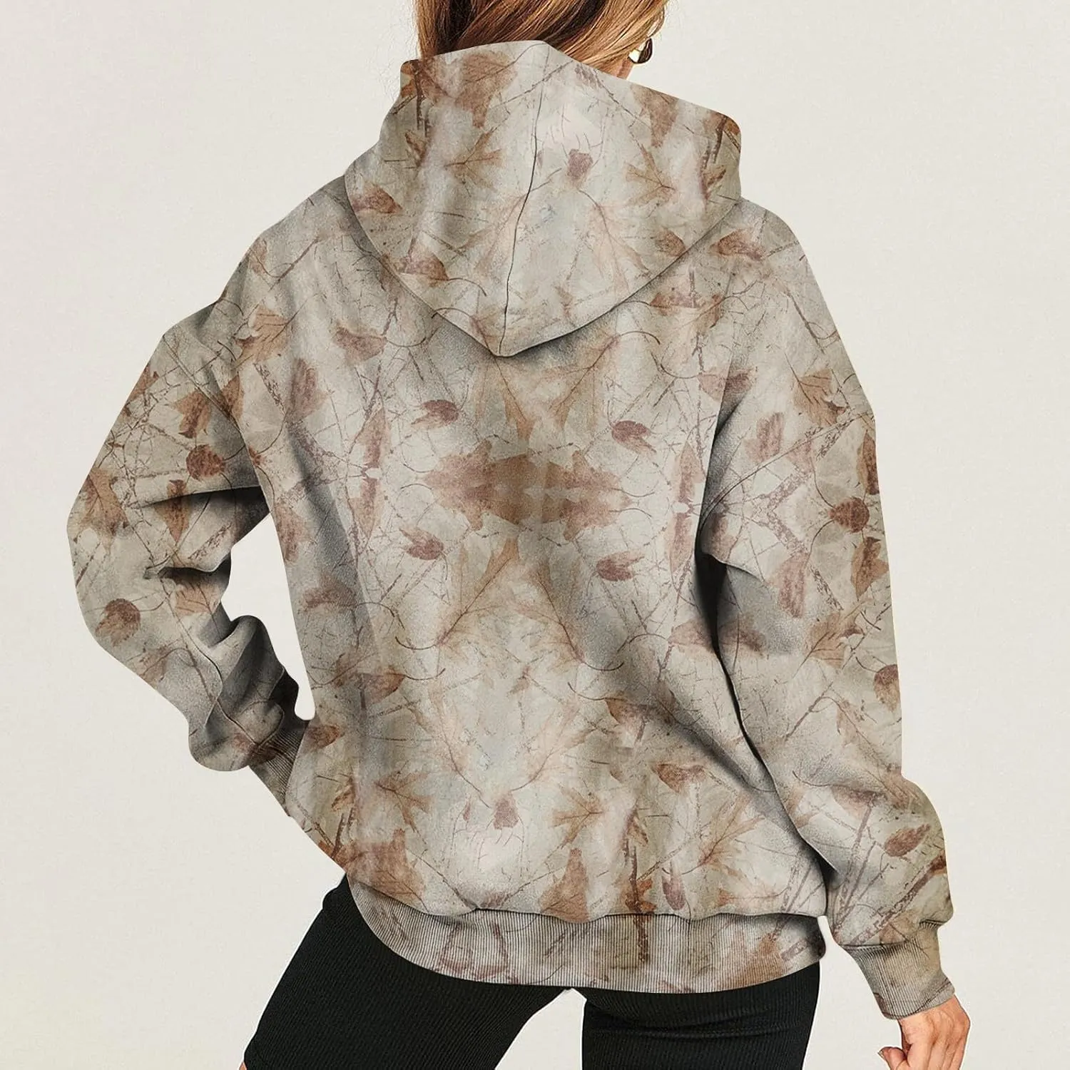 Camo Hoodie Womens Maple Leaf Print Sweatshirts Casual Long Sleeve Camo Sweatshirt with Pockets Y2k Hoodies