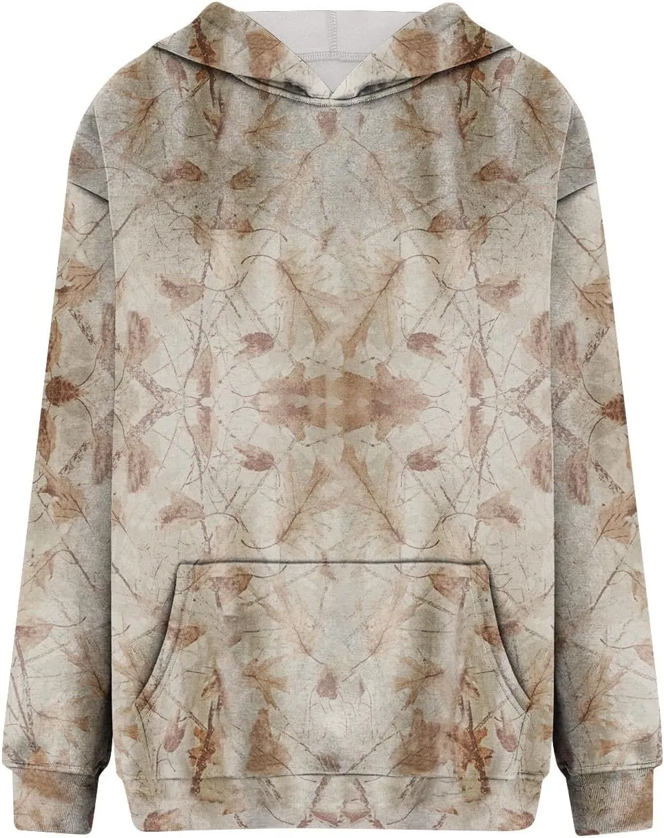 Camo Hoodie Womens Maple Leaf Print Sweatshirts Casual Long Sleeve Camo Sweatshirt with Pockets Y2k Hoodies