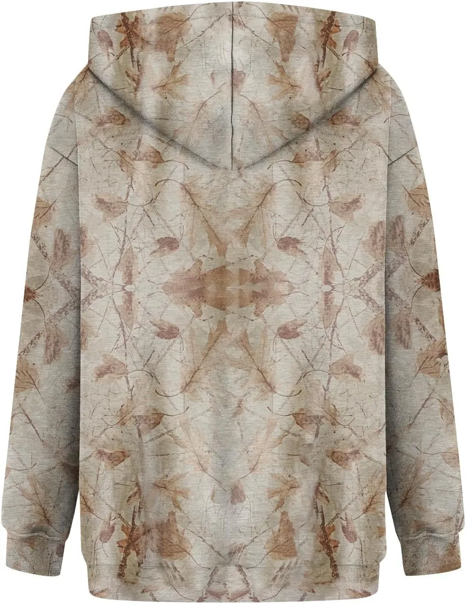 Camo Hoodie Womens Maple Leaf Print Sweatshirts Casual Long Sleeve Camo Sweatshirt with Pockets Y2k Hoodies