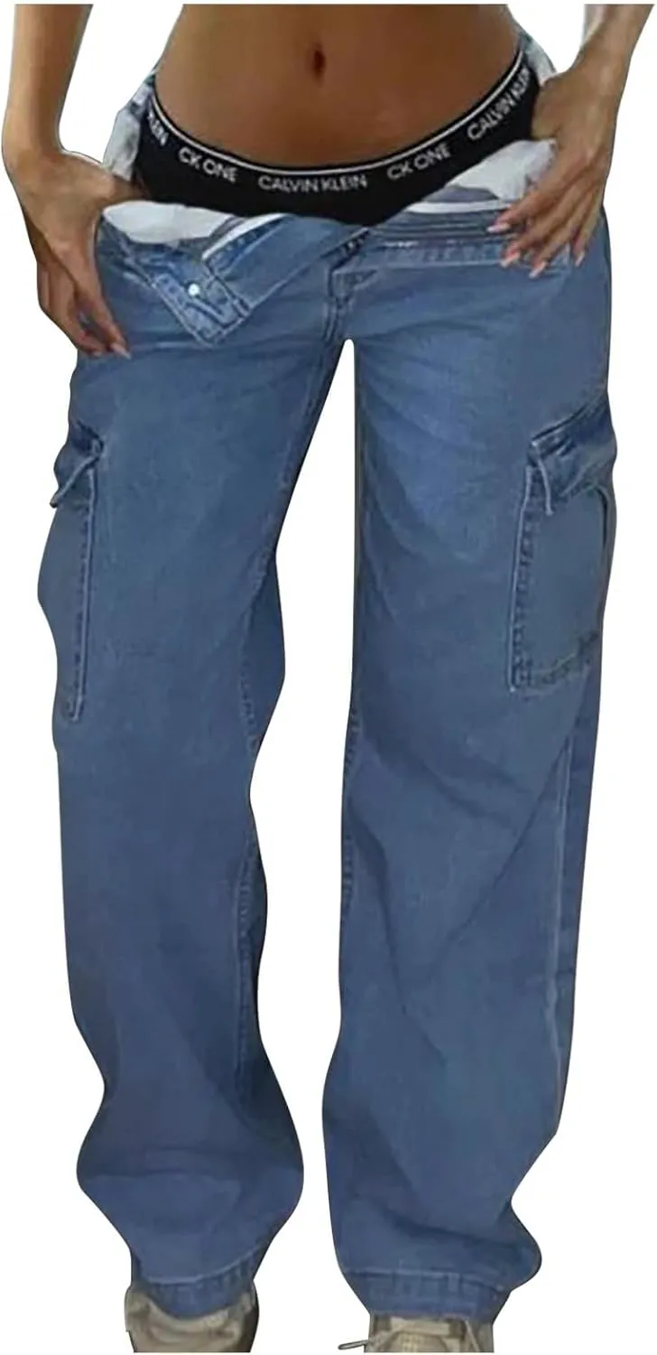 Cargo Pants for Women Funny High Waist Y2k Trousers Trendy Straight Leg Pants with Pockets Slim Fit Solid Sweatpants