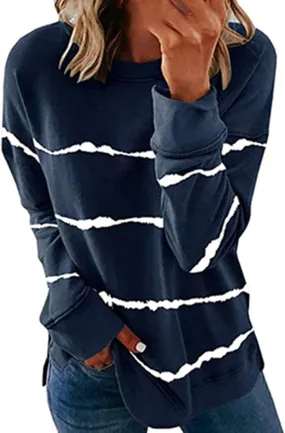 Ceboyel Womens Striped Pullover Sweatshirts Crewneck Tie Dye Shirts Long Sleeve Blouses Tops Loose Fit Fashion Clothes 2023