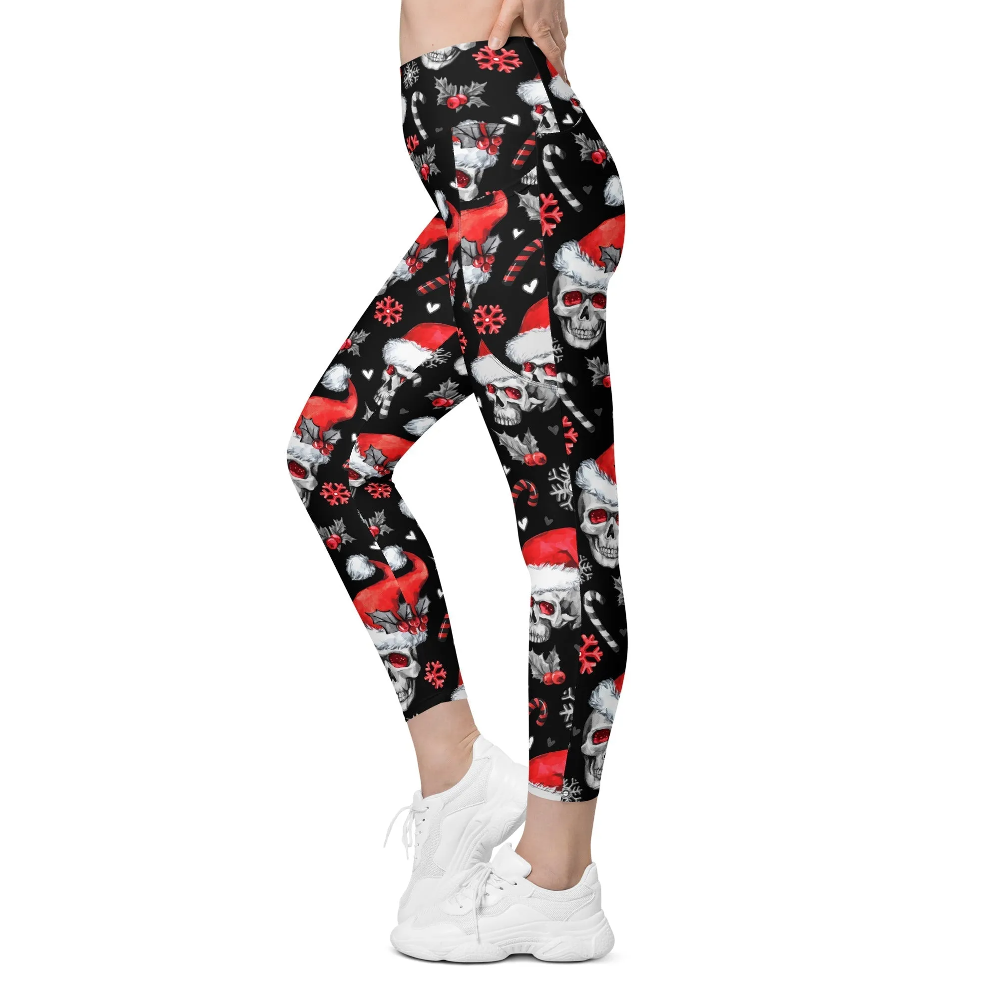 Christmassy Skulls Leggings With Pockets