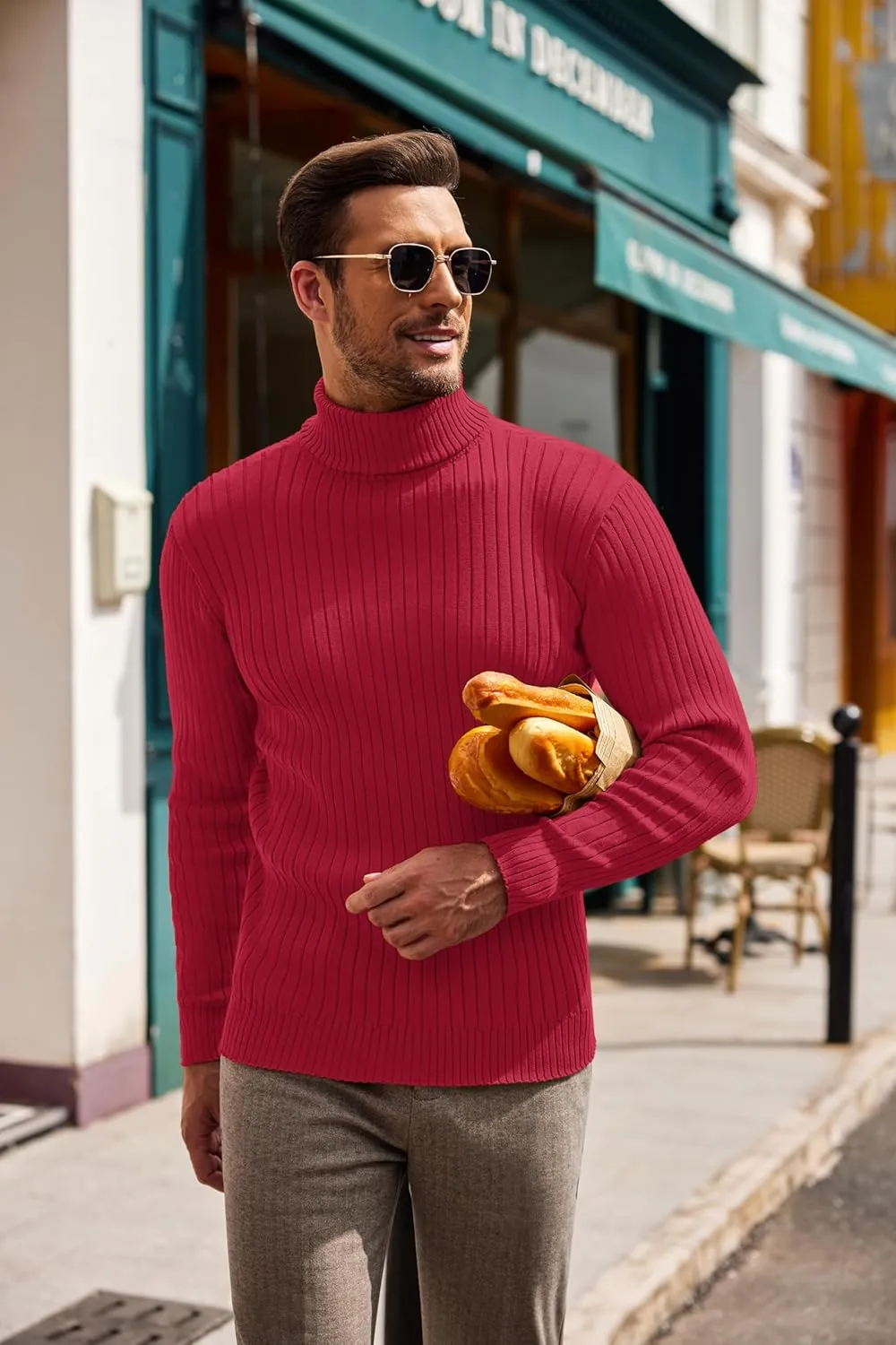 COOFANDY Men's Slim Fit Turtleneck Sweater Casual Pullover Sweater Lightweight Ribbed Sweater