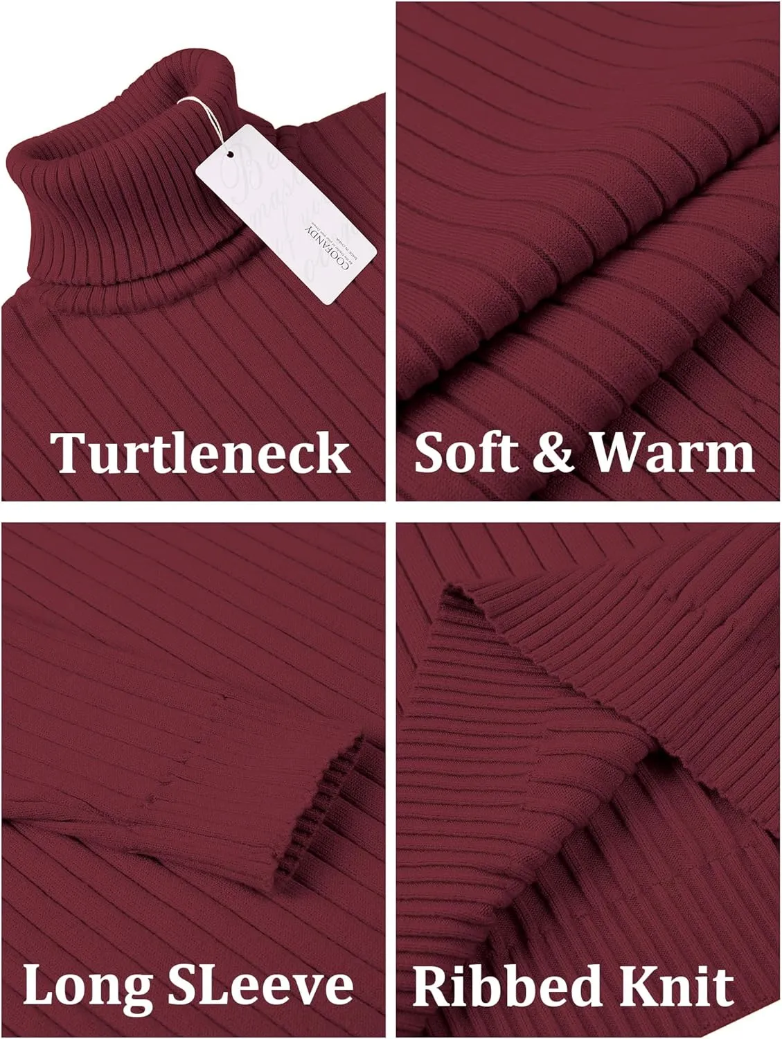 COOFANDY Men's Slim Fit Turtleneck Sweater Casual Pullover Sweater Lightweight Ribbed Sweater