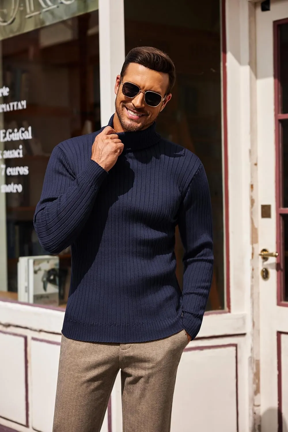 COOFANDY Men's Slim Fit Turtleneck Sweater Casual Pullover Sweater Lightweight Ribbed Sweater
