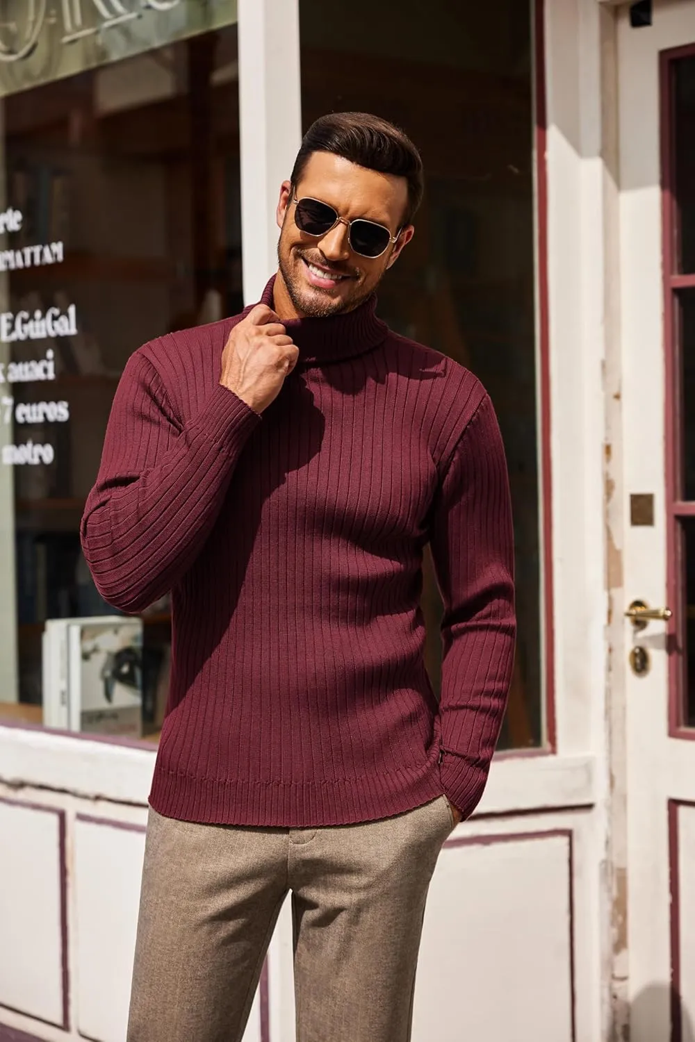 COOFANDY Men's Slim Fit Turtleneck Sweater Casual Pullover Sweater Lightweight Ribbed Sweater