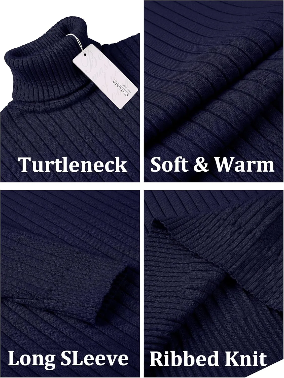 COOFANDY Men's Slim Fit Turtleneck Sweater Casual Pullover Sweater Lightweight Ribbed Sweater