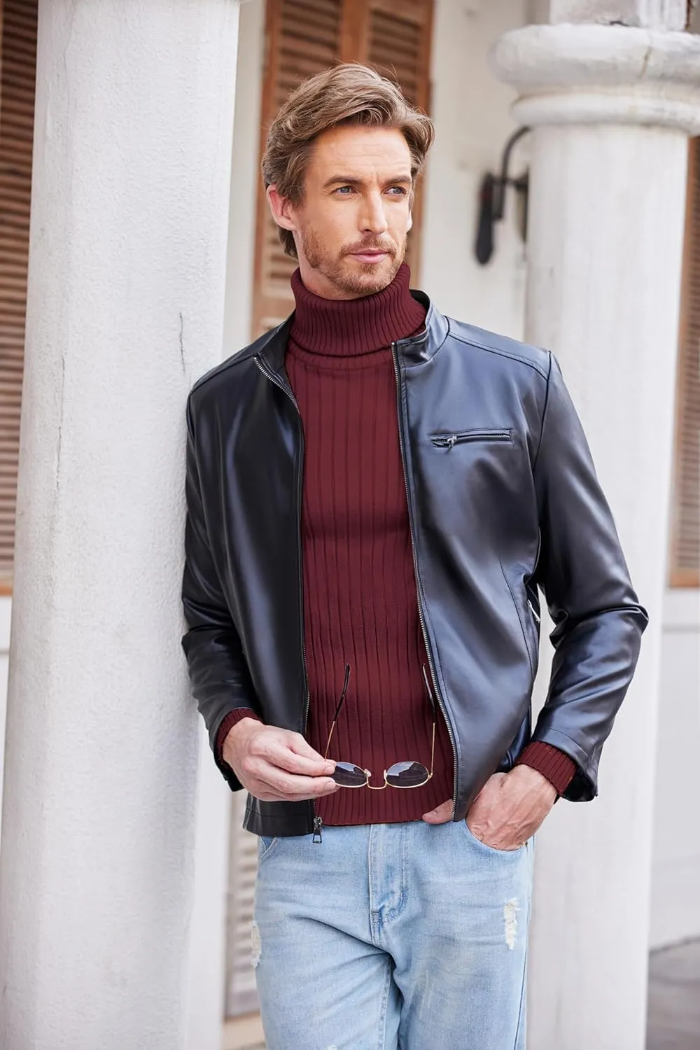 COOFANDY Men's Slim Fit Turtleneck Sweater Casual Pullover Sweater Lightweight Ribbed Sweater