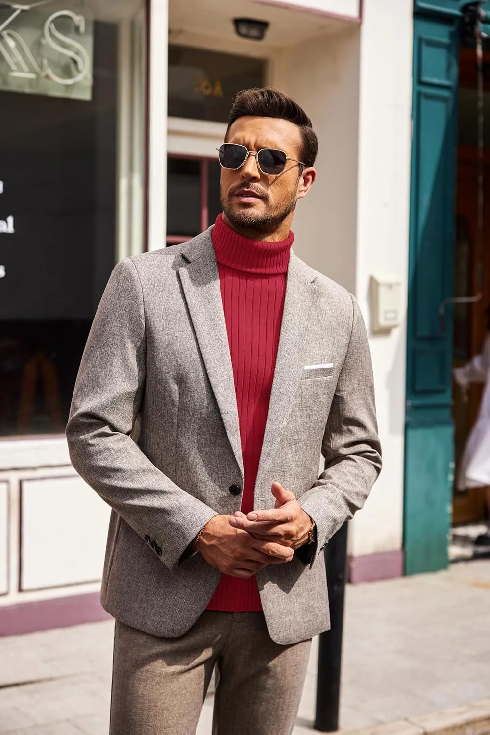 COOFANDY Men's Slim Fit Turtleneck Sweater Casual Pullover Sweater Lightweight Ribbed Sweater