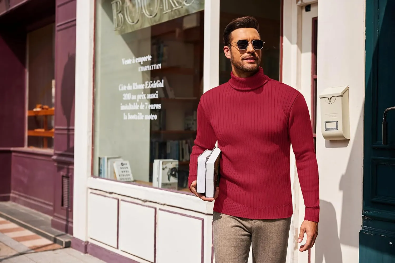 COOFANDY Men's Slim Fit Turtleneck Sweater Casual Pullover Sweater Lightweight Ribbed Sweater