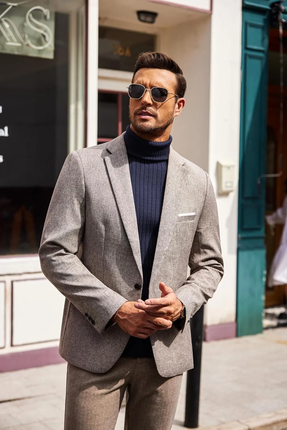 COOFANDY Men's Slim Fit Turtleneck Sweater Casual Pullover Sweater Lightweight Ribbed Sweater