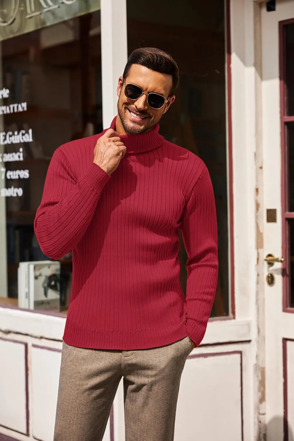 COOFANDY Men's Slim Fit Turtleneck Sweater Casual Pullover Sweater Lightweight Ribbed Sweater