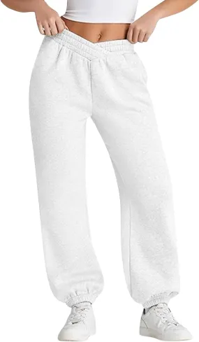 Crossover Sweatpants for Women Cotton Fleece Joggers Baggy Cinch Bottom Sweatpants Casual Loose Sweat Pants w/Pockets