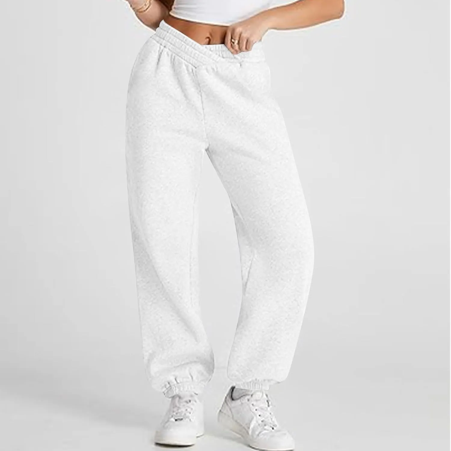 Crossover Sweatpants for Women Cotton Fleece Joggers Baggy Cinch Bottom Sweatpants Casual Loose Sweat Pants w/Pockets