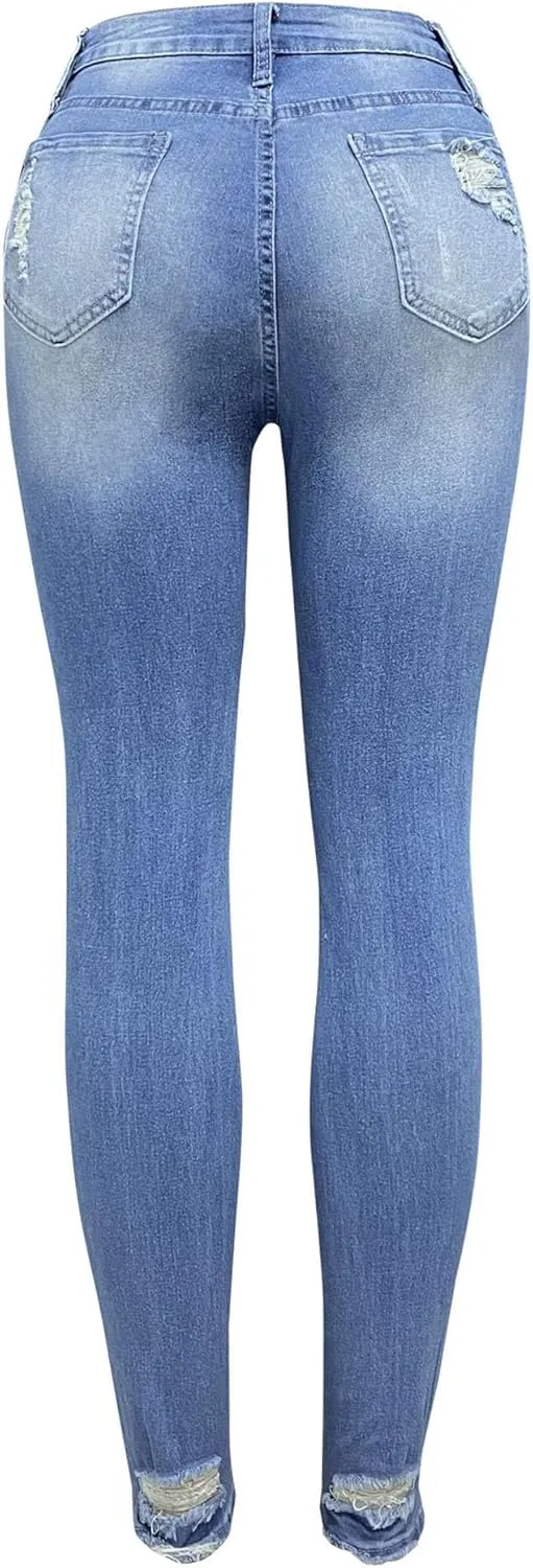 DGHM-JLMY Women's Washed Slim Fit Sexy Jeans Trousers Ripped Boyfriend Distressed Jeans Scratch Stretch Skinny Jeans