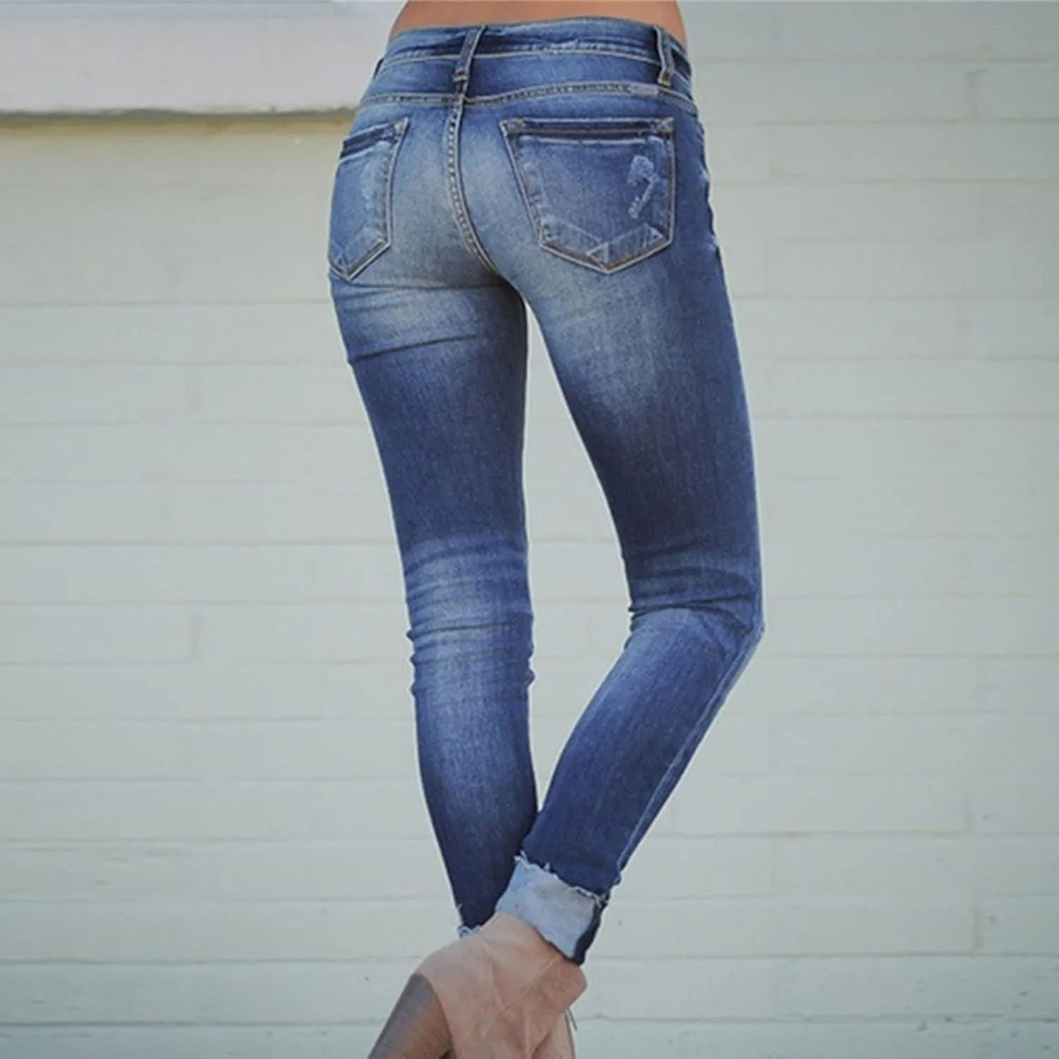 DGHM-JLMY Women's Washed Slim Fit Sexy Jeans Trousers Ripped Boyfriend Distressed Jeans Scratch Stretch Skinny Jeans